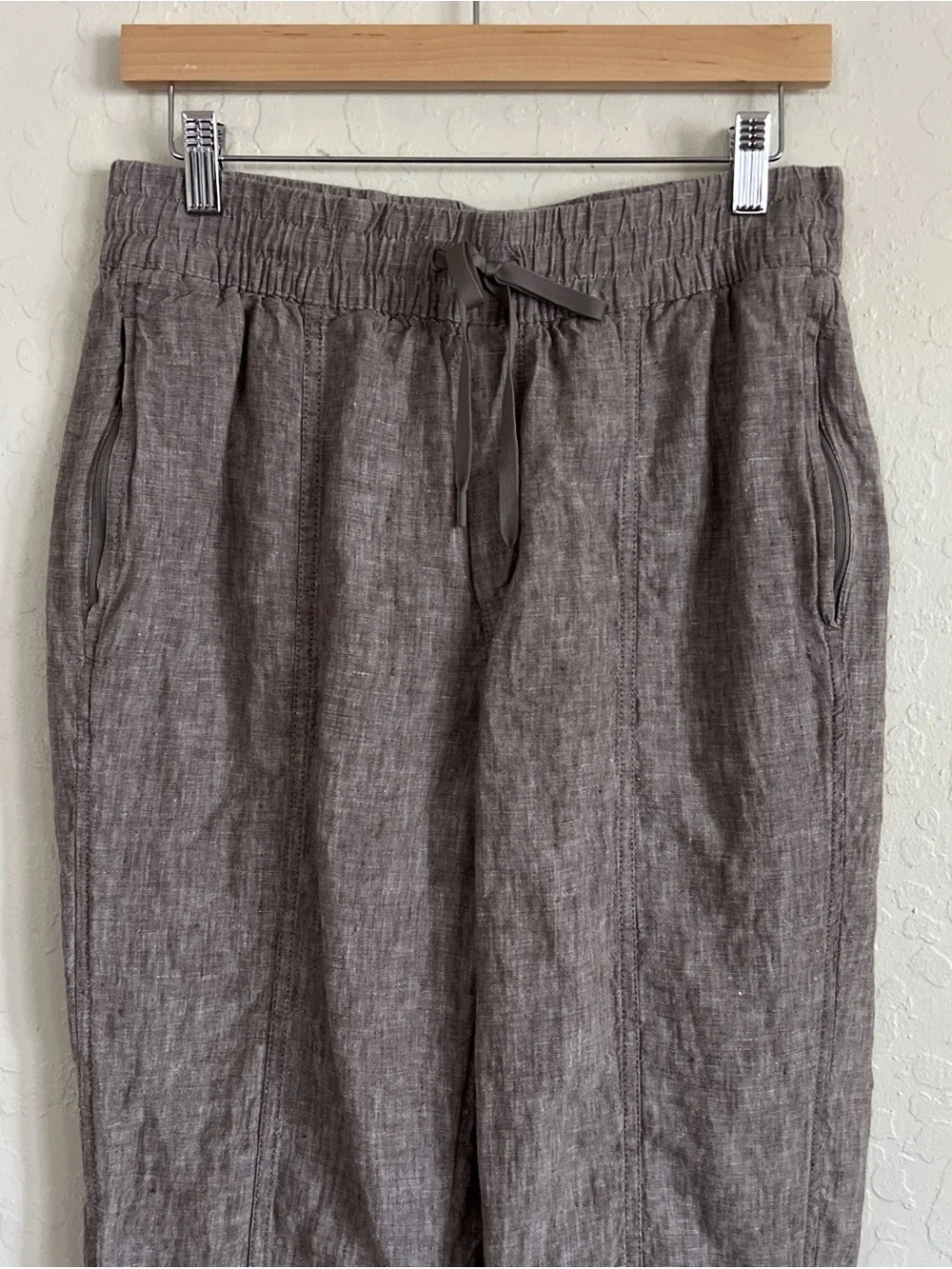 Athleta 100% Linen Retreat High Rise Ankle Pants Small Brown Beach Coastal Boho
